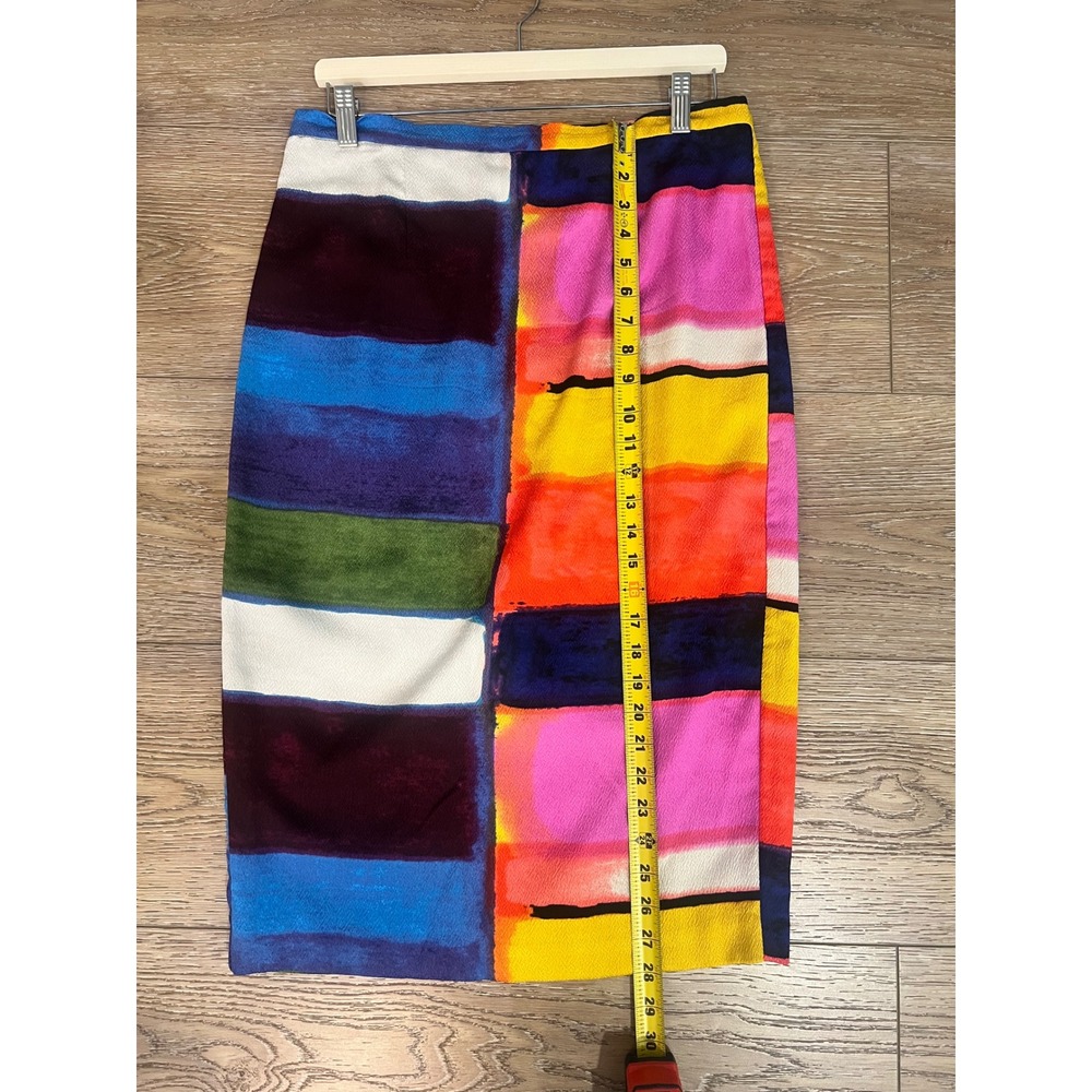 Tracy Reese Multi Color Striped Silk Blend Pencil Skirt Size 12 Midi Abstract - Picture 4 of 8
